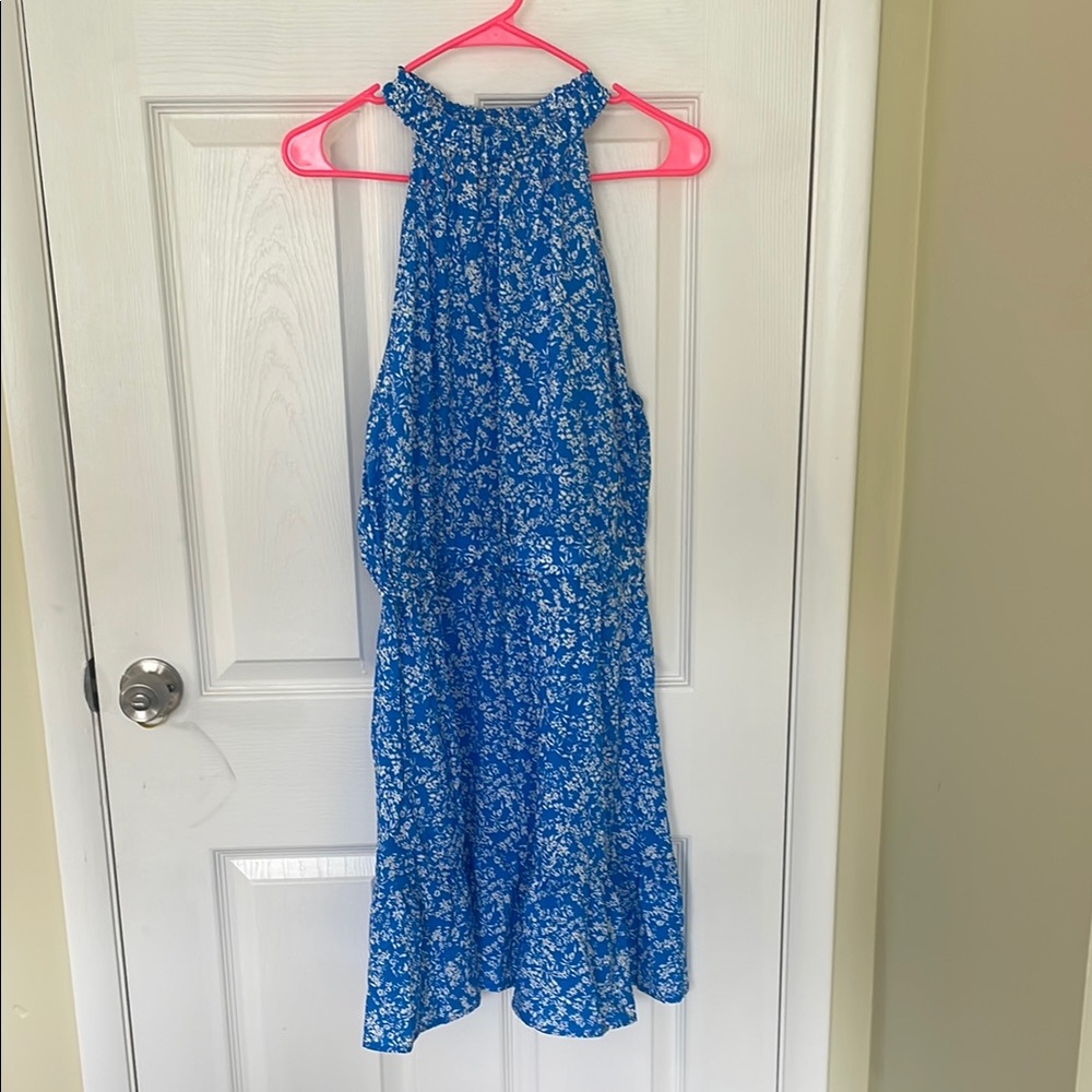Vibrant Blue Floral Halter Dress